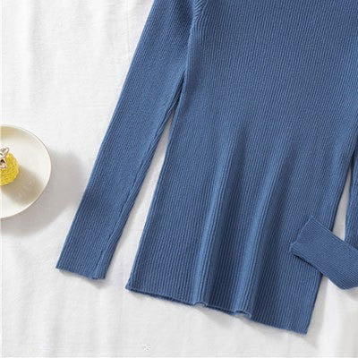 Zayenna Neutral Ribbed Slim Fit Half Turtleneck Knit Top