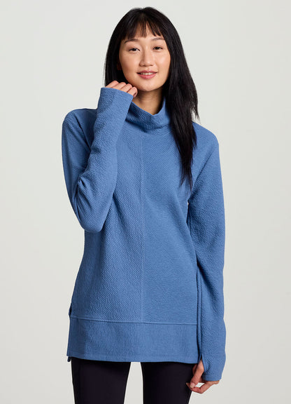 Studio Jacquard Mock Neck Tunic Pullover with Thumb Holes