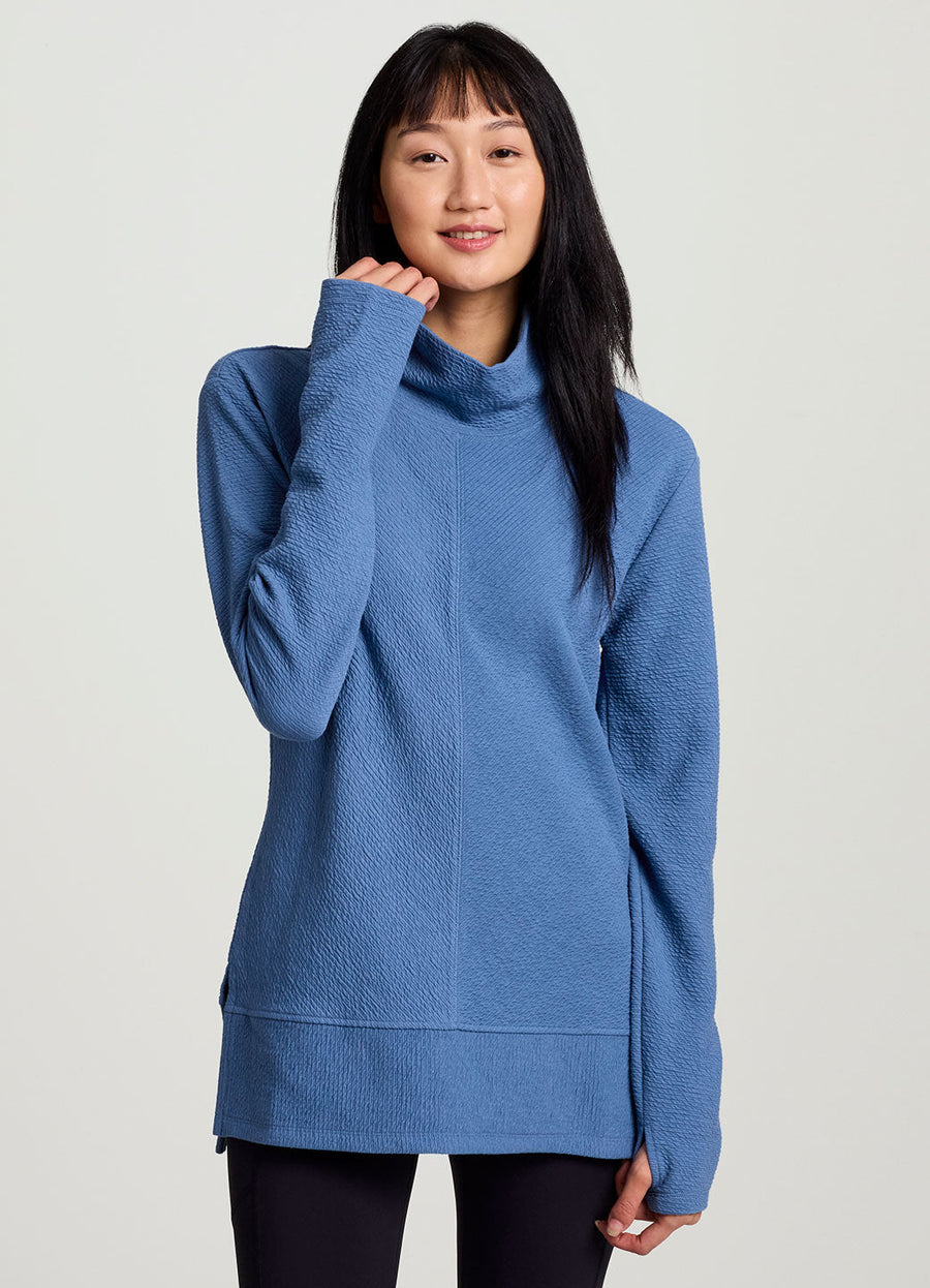 Studio Jacquard Mock Neck Tunic Pullover with Thumb Holes