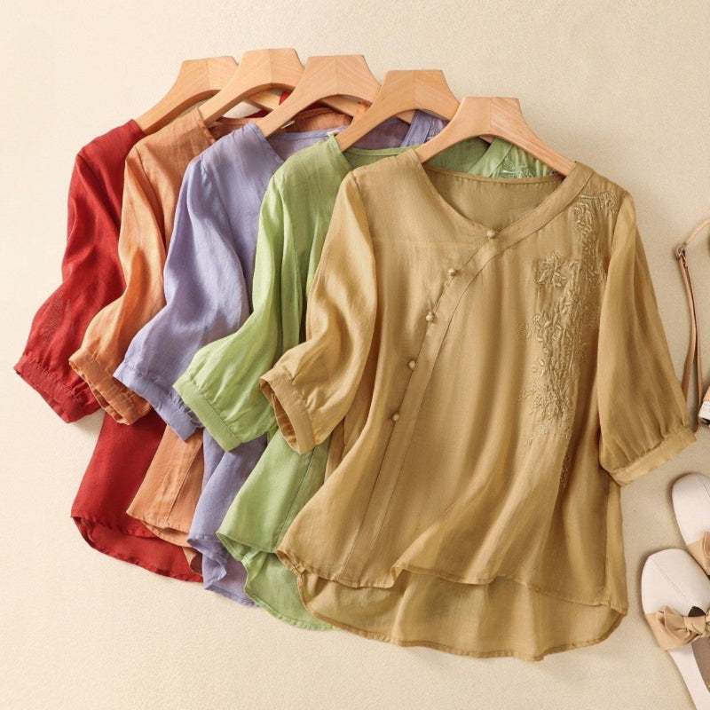 Sue Stylish Asymmetrical Button Down Tunic in Red - image 6