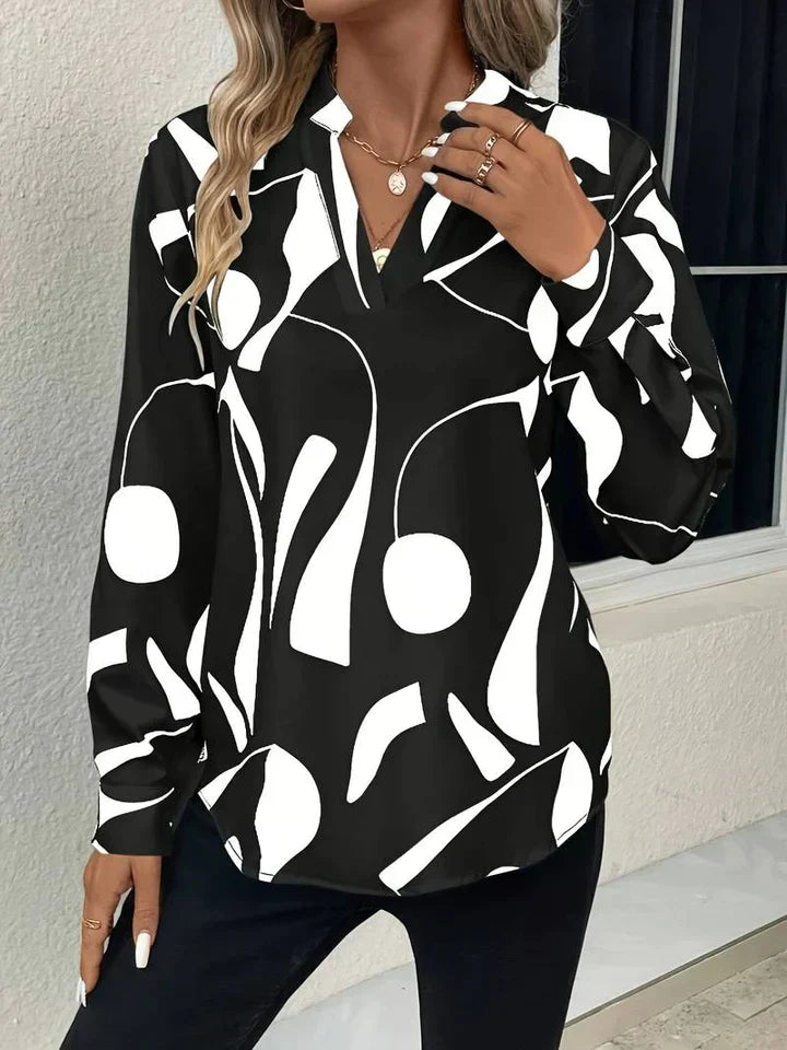 Luvrefashion | Stella Printed Long Sleeve Blouse for in Apricot - detail view