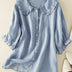 Lillian | Women's Fashionable Cotton Shirt with Loose Ruffled Neck - Blue