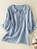 Lillian | Women's Fashionable Cotton Shirt with Loose Ruffled Neck