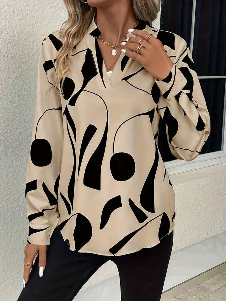 Luvrefashion | Stella Printed Long Sleeve Blouse for in Apricot - side view