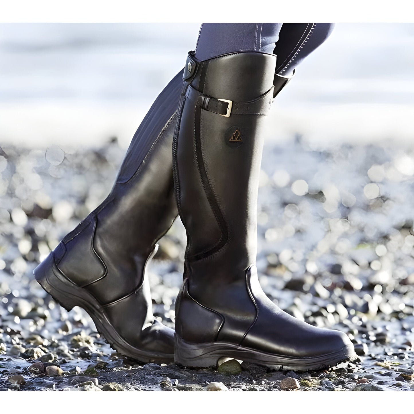 Luvrefashion | Anna Buckle Detail Flat Riding Boots in Dark Brown - detail view