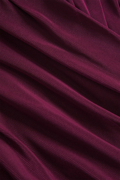 Fern Long Sleeve Ruched Mesh Top in Burgundy - styled look