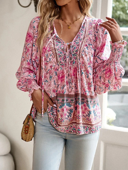 Linda Chic Floral Summer Blouse in Pink - front view