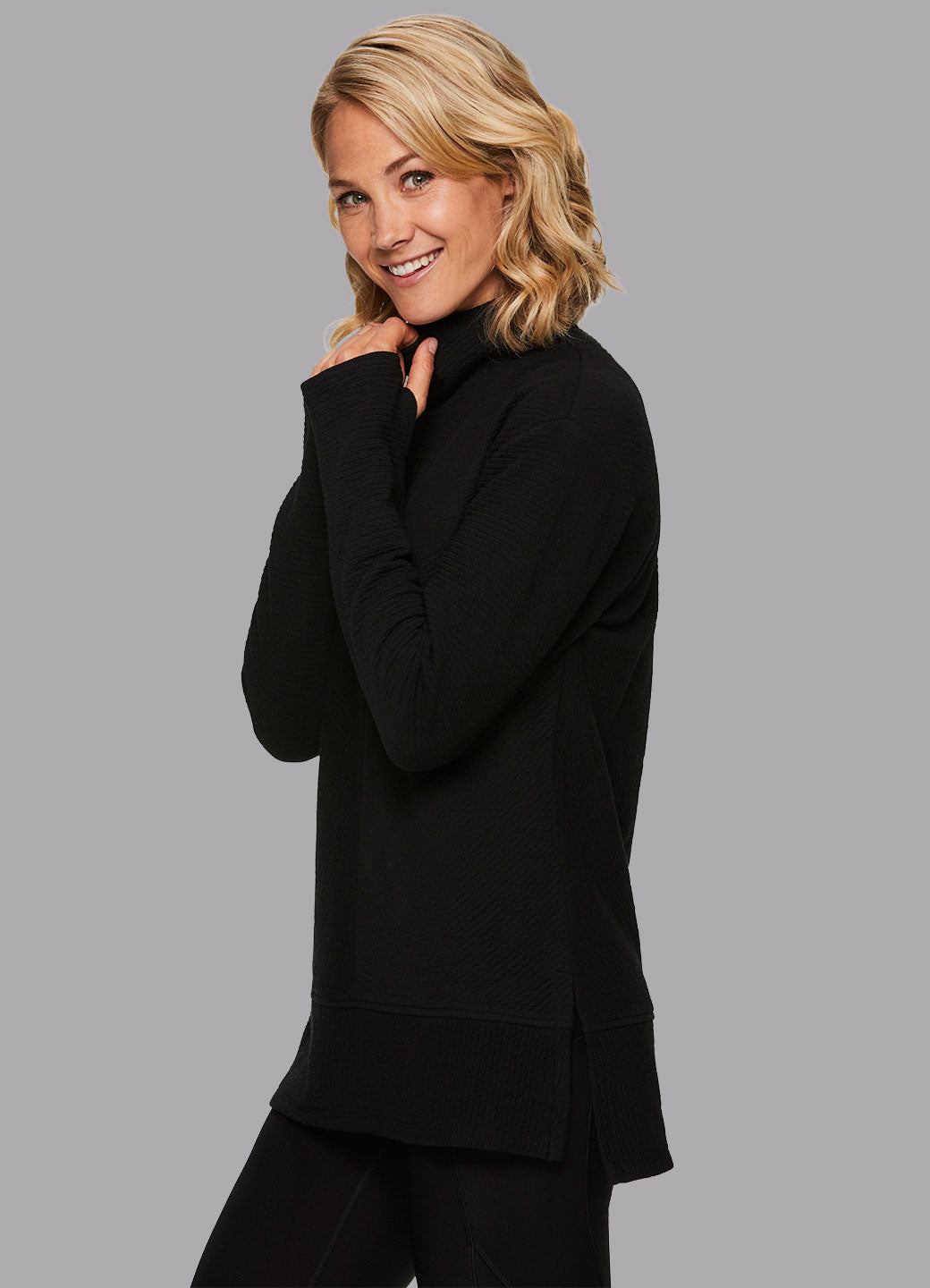 Studio Jacquard Mock Neck Tunic Pullover with Thumb Holes