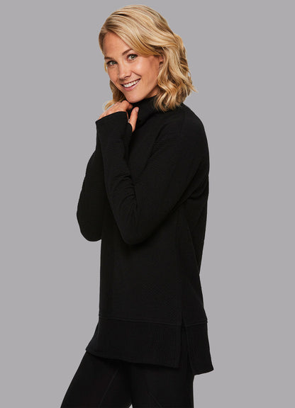 Studio Jacquard Mock Neck Tunic Pullover with Thumb Holes