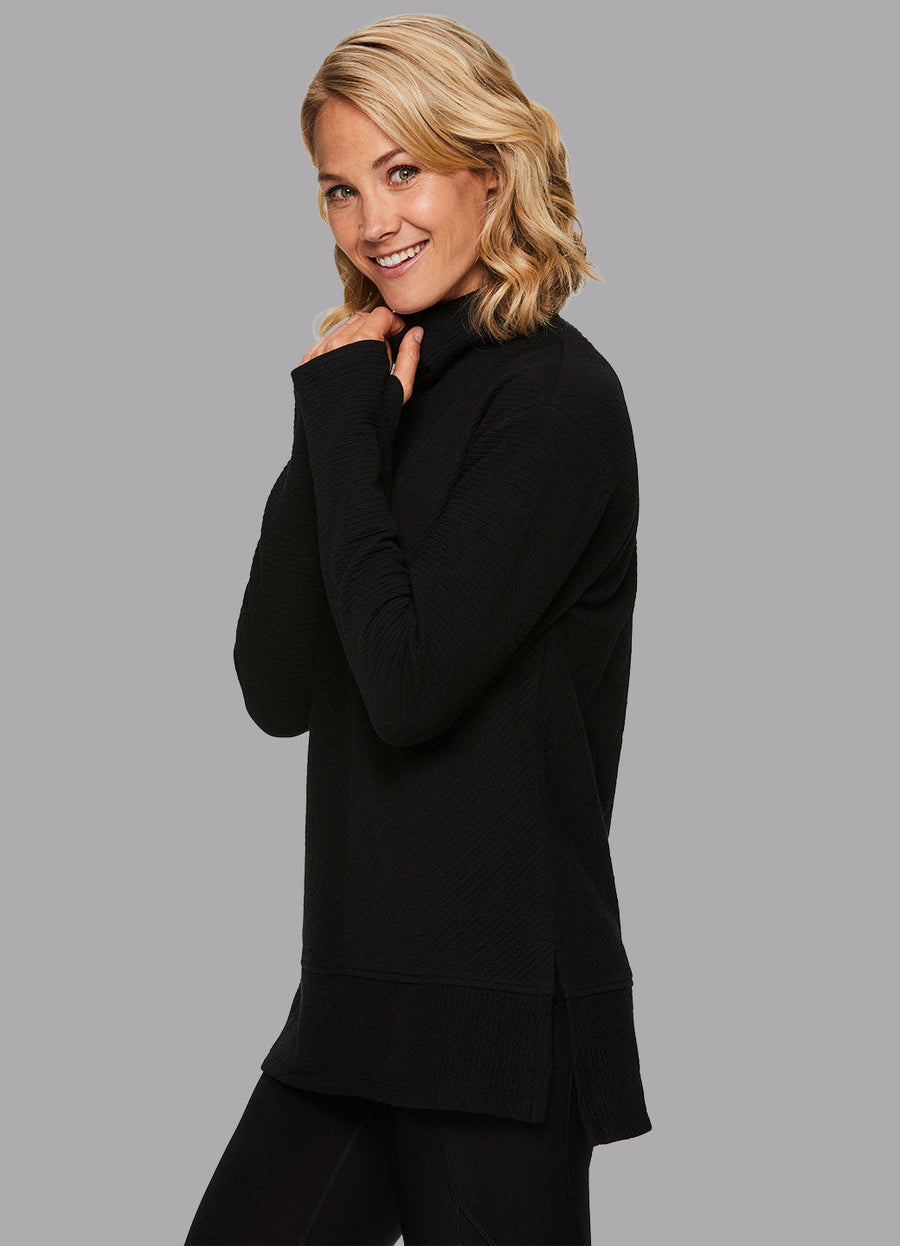 Studio Jacquard Mock Neck Tunic Pullover with Thumb Holes