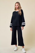 Chloe Black Striped Long Sleeve Two-Piece Lounge Set