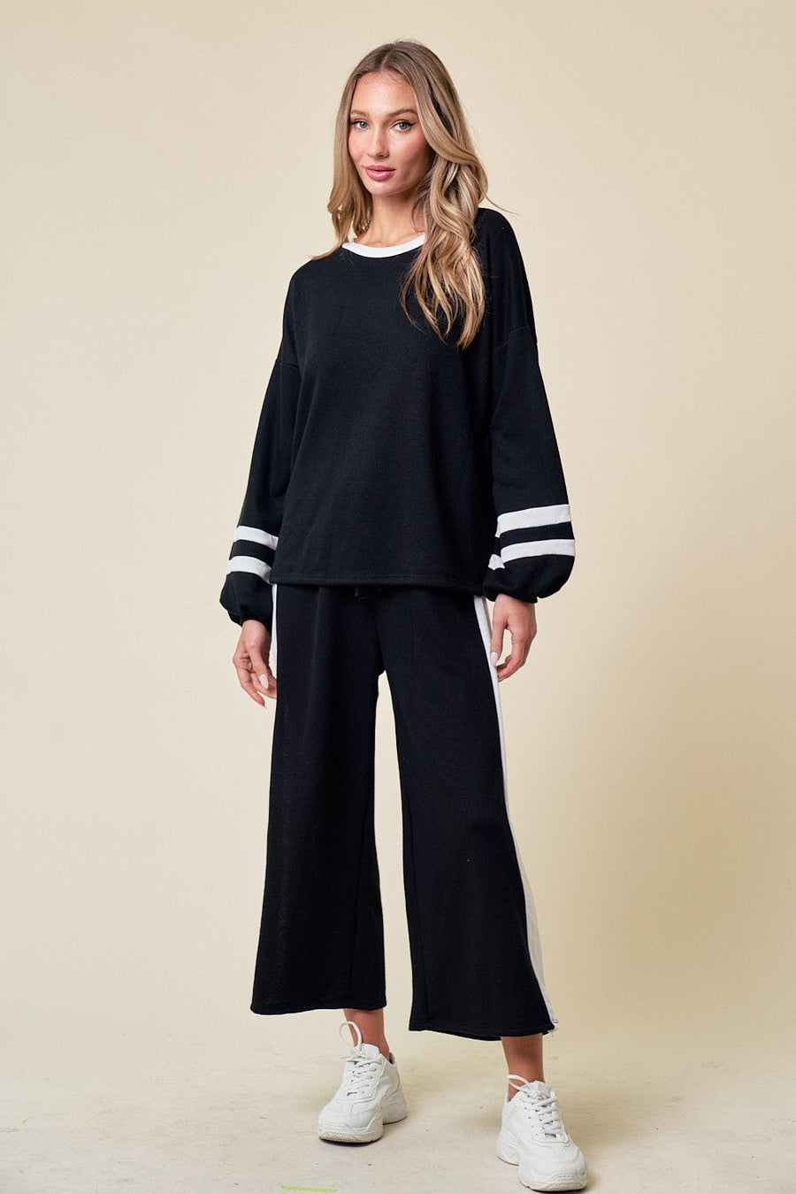 Chloe Black Striped Long Sleeve Two-Piece Lounge Set