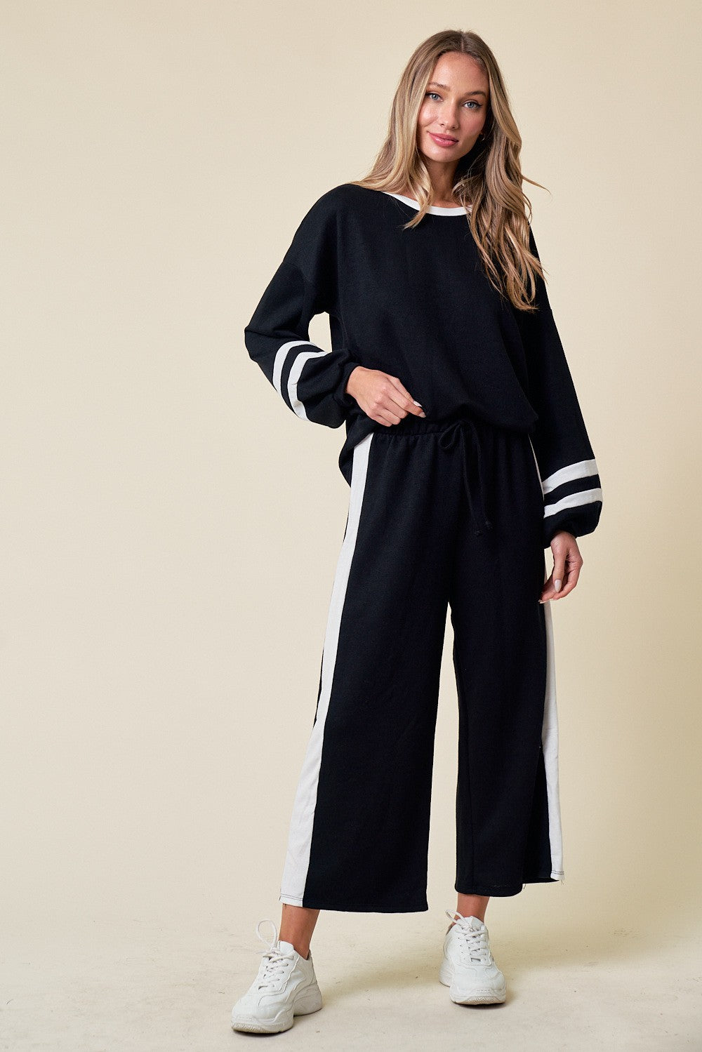 Chloe Black Striped Long Sleeve Two-Piece Lounge Set