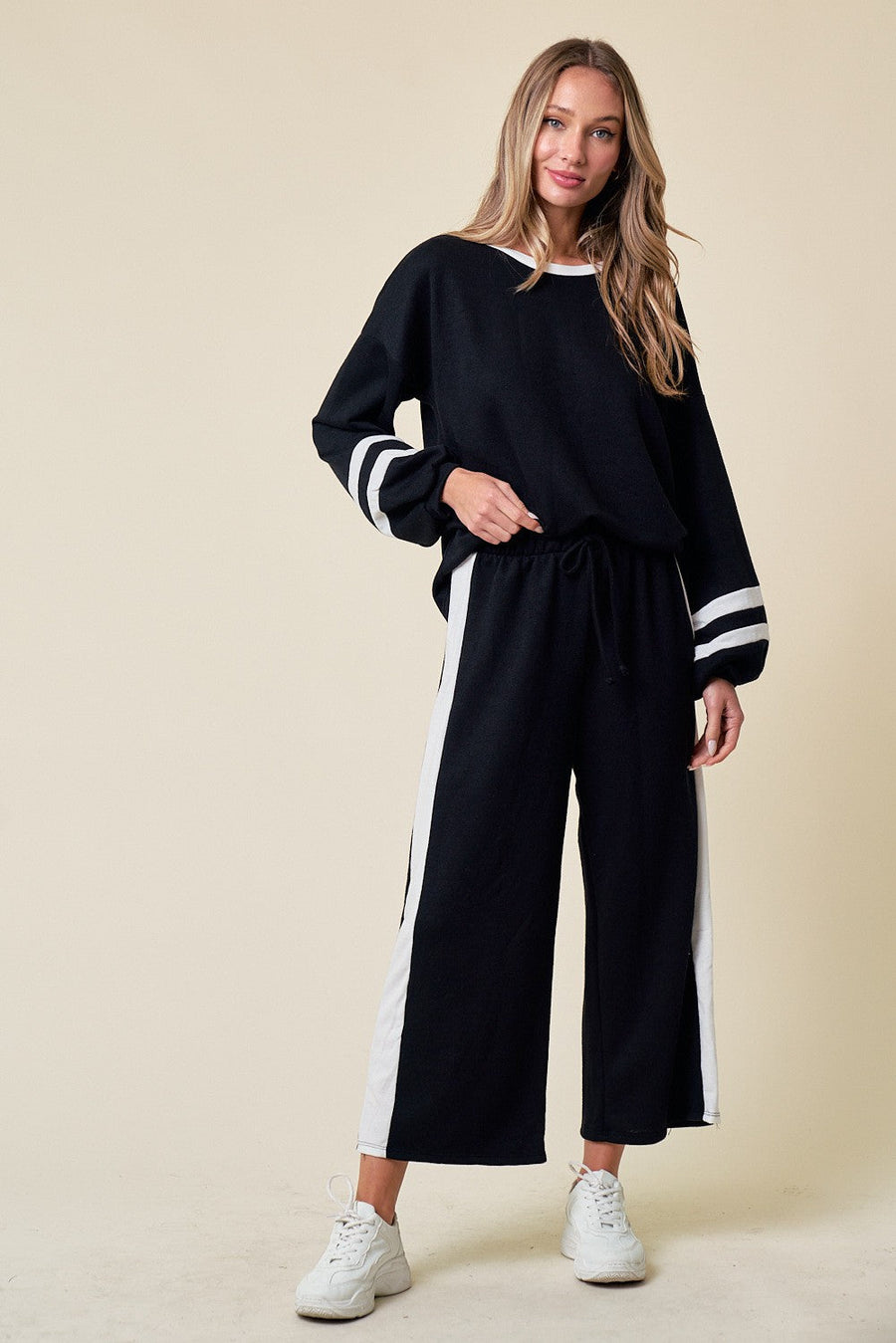 Chloe Black Striped Long Sleeve Two-Piece Lounge Set