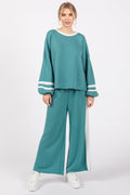 Jade Green Striped Long Sleeve Two-Piece Lounge Set