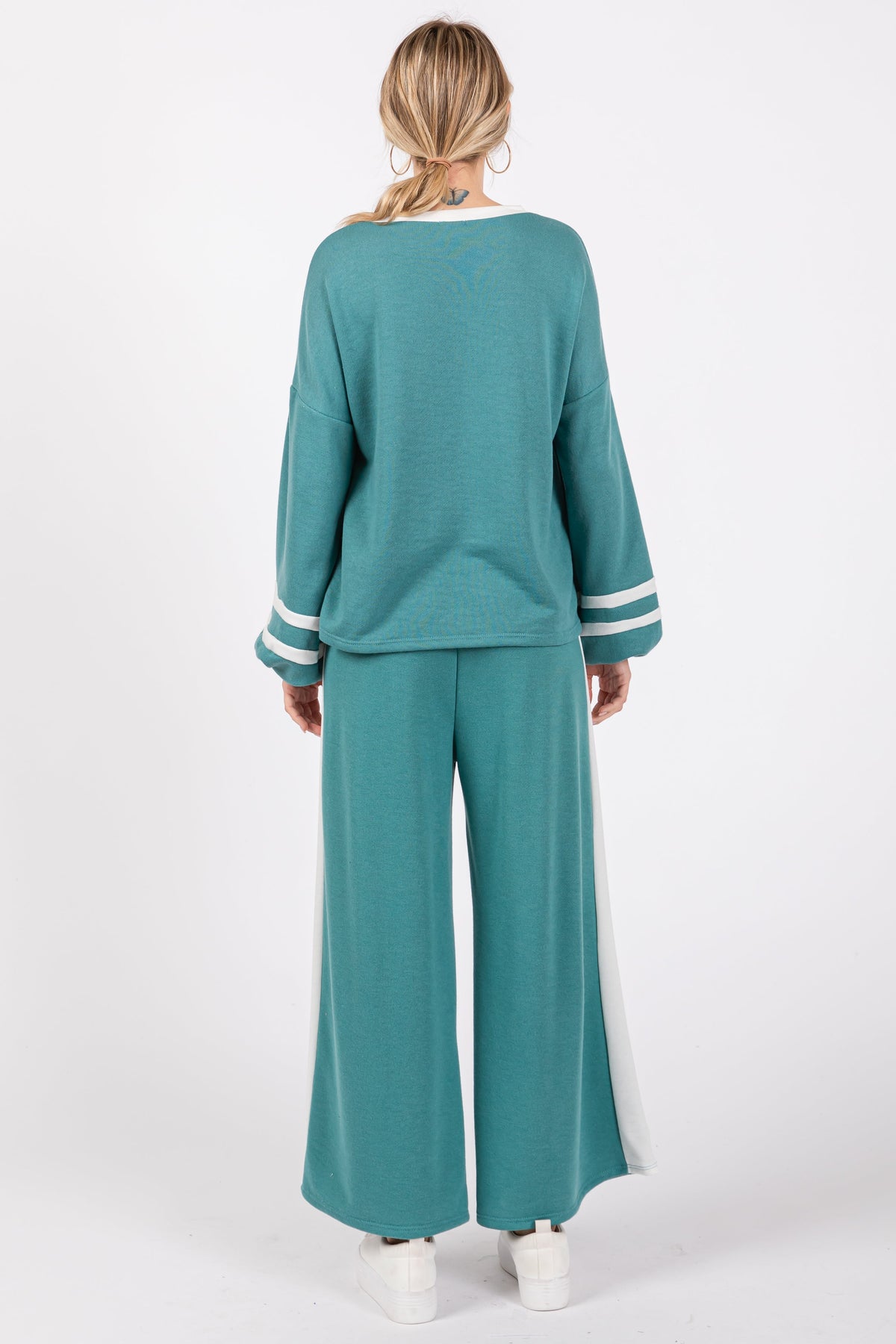 Jade Green Striped Long Sleeve Two-Piece Lounge Set