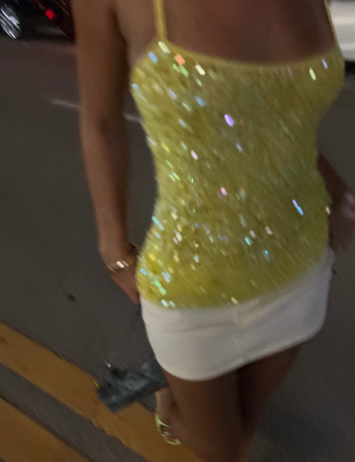 Lemon Sequin Strappy Cami Top for Night Out Glam