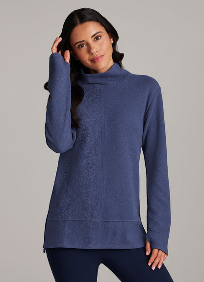 Studio Jacquard Mock Neck Tunic Pullover with Thumb Holes