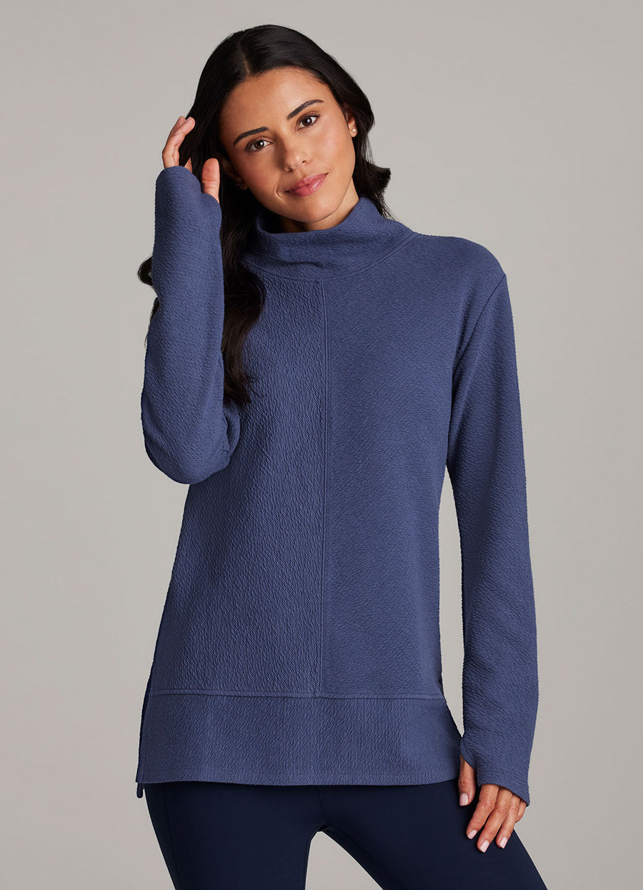 Studio Jacquard Mock Neck Tunic Pullover with Thumb Holes