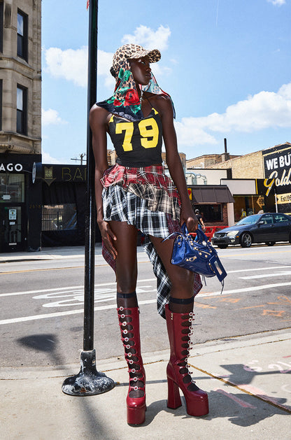 Red Multi Plaid Asymmetrical Mini Skirt