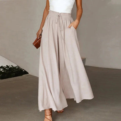 Luvrefashion | Gabriella A Line High Waist Elastic Pants with Drawstring – Long, Airy, and Pocketed in Dark Blue - styled look