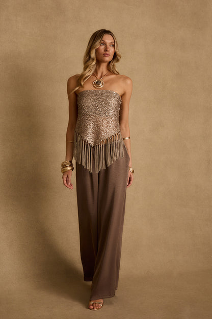 Taupe Sequin Strapless Summer Top