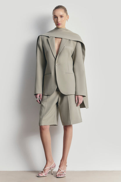 Antique Sage Oversized Blazer with Detachable Shawl Overlay