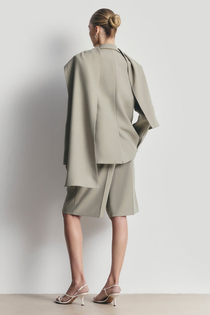 Antique Sage Oversized Blazer with Detachable Shawl Overlay
