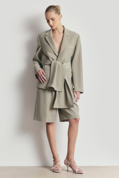 Antique Sage Oversized Blazer with Detachable Shawl Overlay