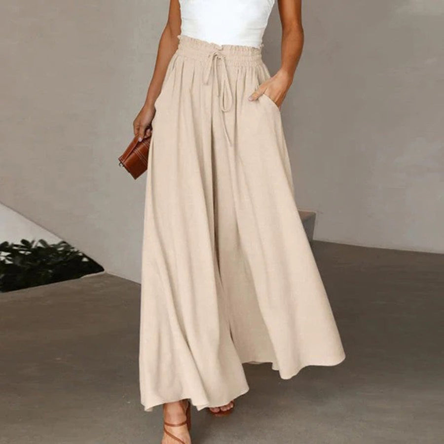 Luvrefashion | Gabriella A Line High Waist Elastic Pants with Drawstring – Long, Airy, and Pocketed in Dark Blue - image 6