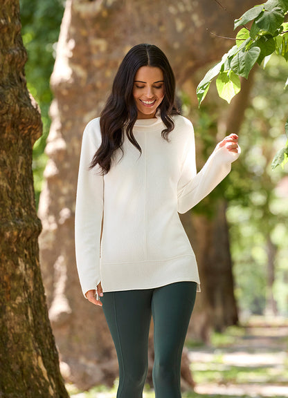 Studio Jacquard Mock Neck Tunic Pullover with Thumb Holes