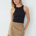 Delara Taupe Suede Side Slit Mini Skort with Hidden Shorts - Tan