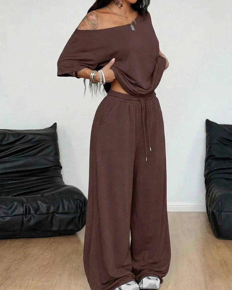 Sophia Off-Shoulder Wide-Leg Two-Piece Summer Set