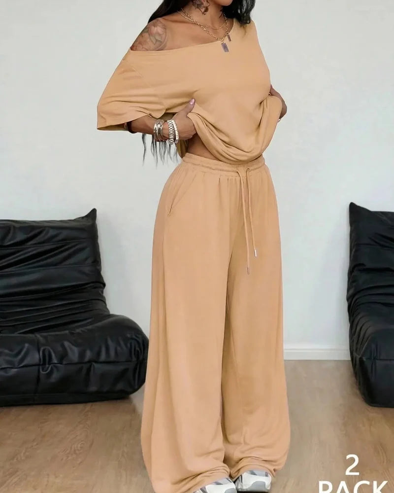 Sophia Off-Shoulder Wide-Leg Two-Piece Summer Set