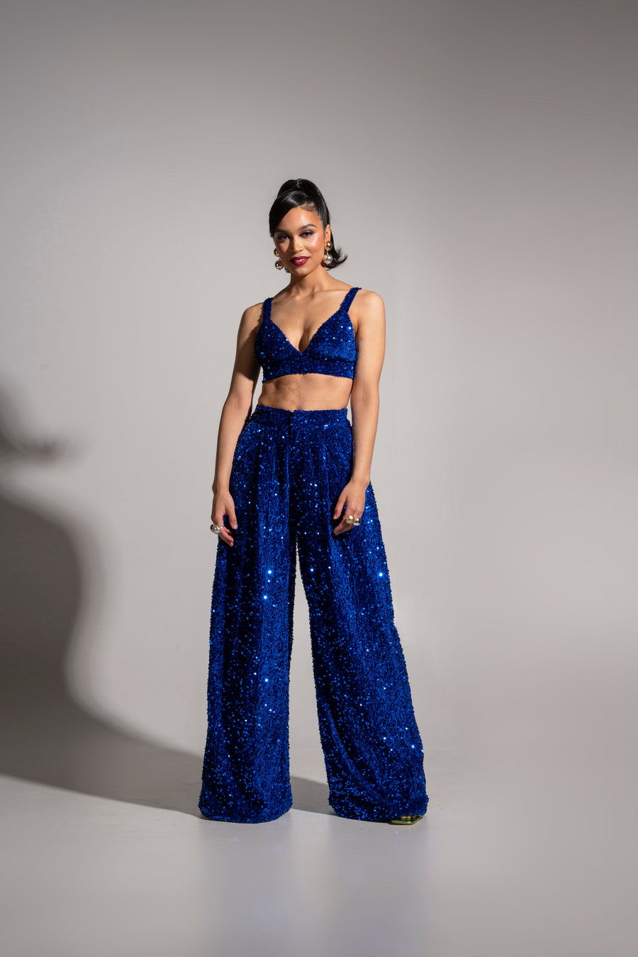 Sapphire Sequin Halter Bra Top for Summer Nights