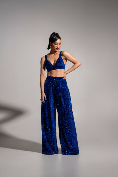Sapphire Sequin Halter Bra Top for Summer Nights