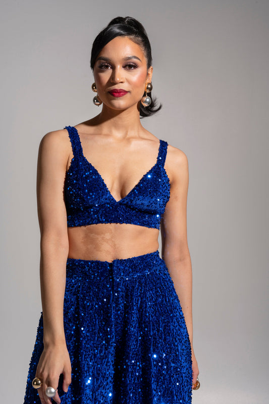 Sapphire Sequin Halter Bra Top for Summer Nights