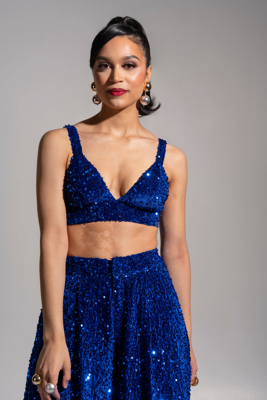 Sapphire Sequin Halter Bra Top for Summer Nights