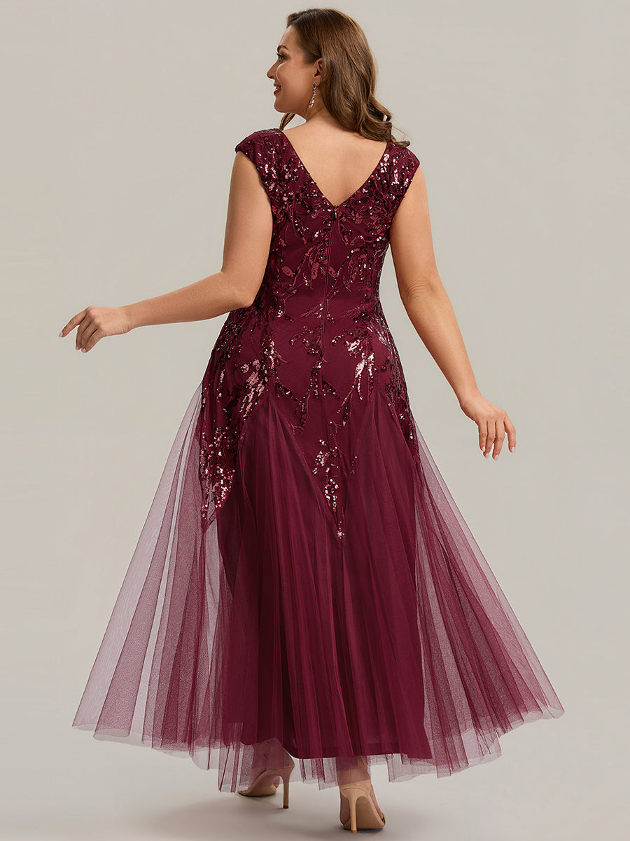 Freya Navy Sequin Embroidered Cap Sleeve Maxi Evening Dress