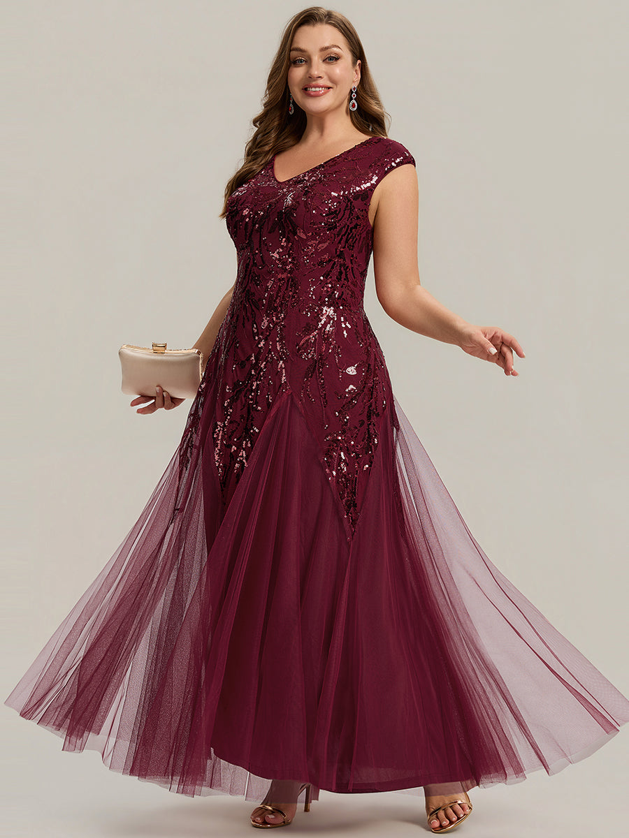 Freya Navy Sequin Embroidered Cap Sleeve Maxi Evening Dress