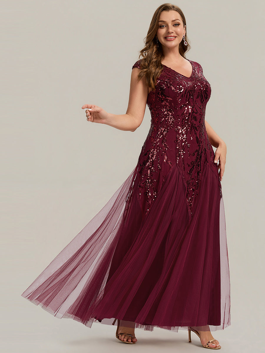 Freya Navy Sequin Embroidered Cap Sleeve Maxi Evening Dress