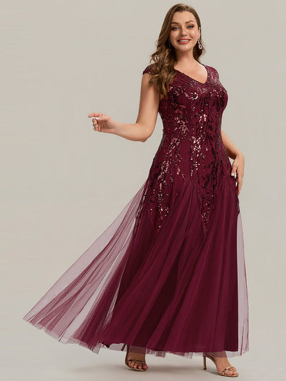 Freya Navy Sequin Embroidered Cap Sleeve Maxi Evening Dress