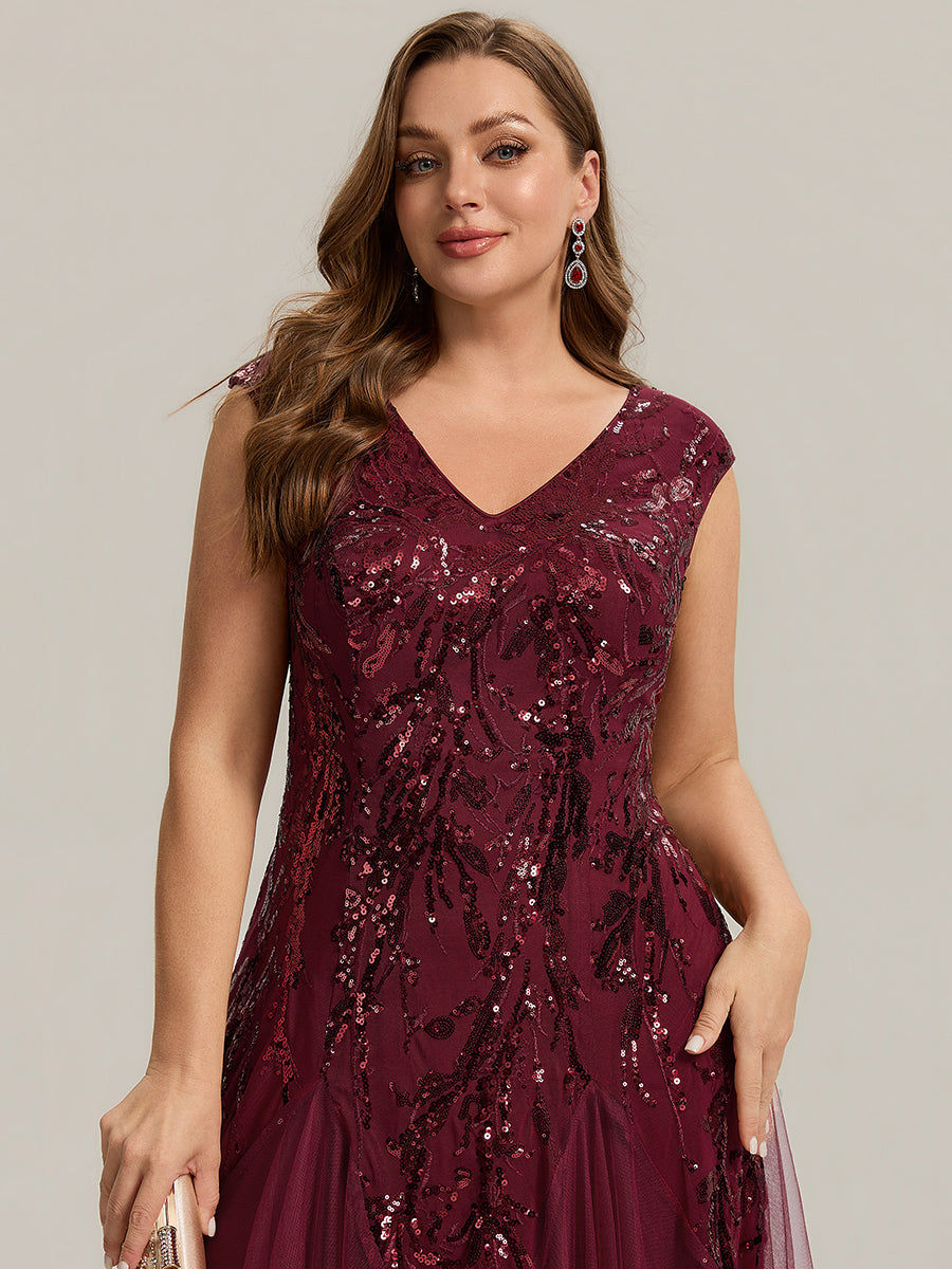 Freya Navy Sequin Embroidered Cap Sleeve Maxi Evening Dress