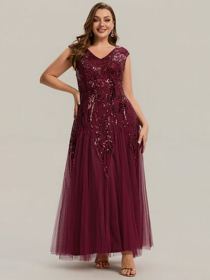 Freya Navy Sequin Embroidered Cap Sleeve Maxi Evening Dress