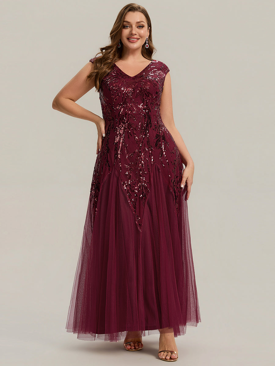 Freya Navy Sequin Embroidered Cap Sleeve Maxi Evening Dress