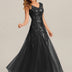 Freya Navy Sequin Embroidered Cap Sleeve Maxi Evening Dress - Black