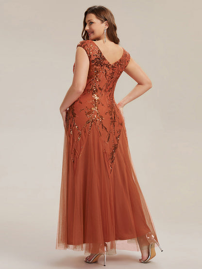 Freya Navy Sequin Embroidered Cap Sleeve Maxi Evening Dress