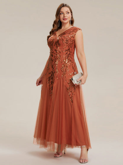 Freya Navy Sequin Embroidered Cap Sleeve Maxi Evening Dress