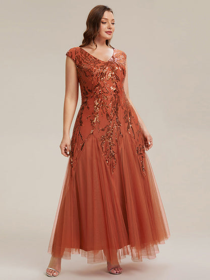 Freya Navy Sequin Embroidered Cap Sleeve Maxi Evening Dress