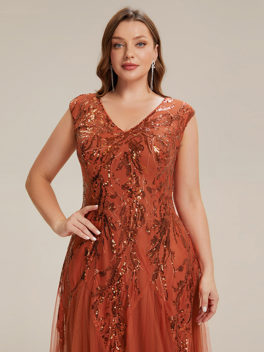 Freya Navy Sequin Embroidered Cap Sleeve Maxi Evening Dress